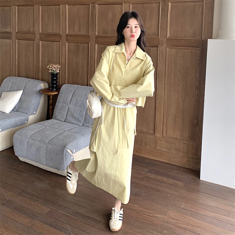 浅黄色减龄休闲卫衣套装女2025春秋季新款韩系慵懒风半身裙两件套,女装套装/套裙,2C201