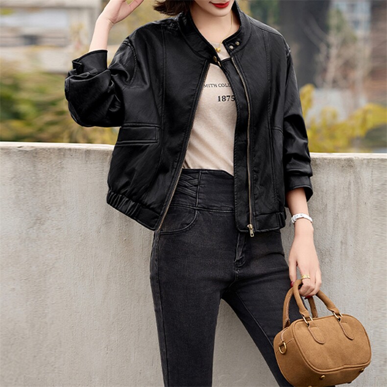 短款棒球服外套女春秋2025新款高端小个子宽松显瘦百搭夹克上衣潮,女装皮衣,美拉德工厂直营店