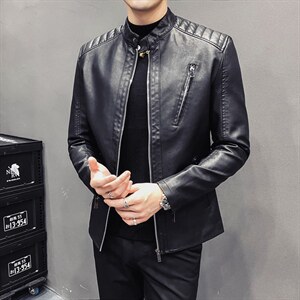 2023秋冬社会小伙PU皮衣男生机车皮夹克帅气休闲外套 LE601-P95图片