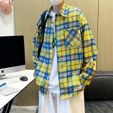 长袖格子衬衫港风ins宽松衬衣男夏季潮流百搭休闲外套CS01136-P38，男装衬衫，星座308B-1
