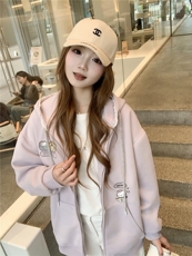 现货2026春秋季连帽外套女针织撞色可爱风学生休闲百搭外套，女装卫衣/绒衫，网红馆