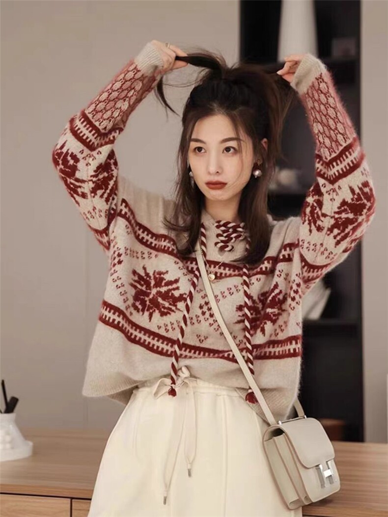时尚提花女士羊毛衫舒适保暖显瘦连帽设计,女装羊毛衫,千御纺羊绒