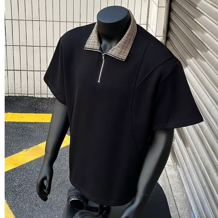【有货】DT2506-P40千鸟格拼接短袖polo衫男夏季老钱风重磅半袖t,男装Polo衫,星座603-2
