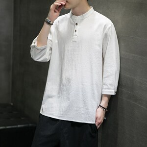 夏季风棉麻男装大码纯色短袖t恤男复古上衣QT6008-1/T064-P45图片