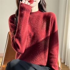 2025年秋季通勤套头一线成衣半高烟花钻，女装羊毛衫，大美人包芯纱店