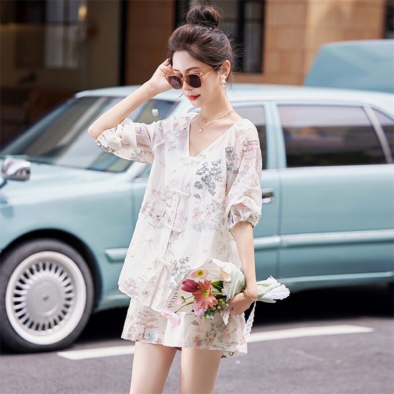 国风复古刺绣防晒上衣套装女2024夏季新款百搭宽松休闲短裤两件套，女装套装/套裙，艾瑞儿