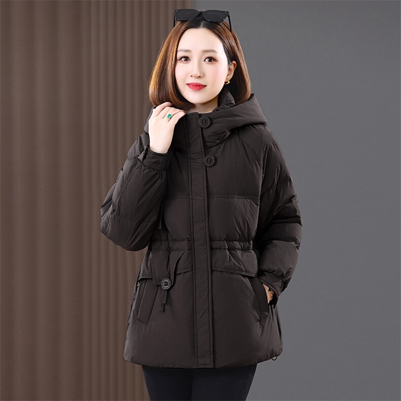 羽绒服冬季新款2024年羽绒服女加厚连帽中长款防风立领白鸭绒,女装羽绒服,涵誉