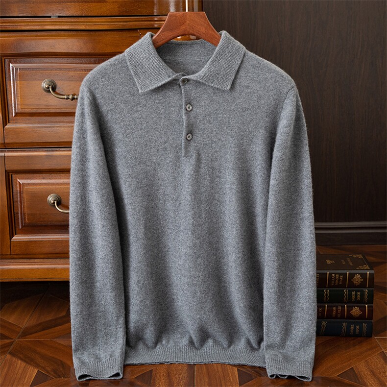 男士衬衫领羊绒套衫羊绒长袖商务绅士男装，男装羊绒套衫，欧力羊绒