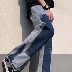 美式复古拉链牛仔裤男2025春季休闲微喇弯刀裤子高街vibe潮牌男裤图片