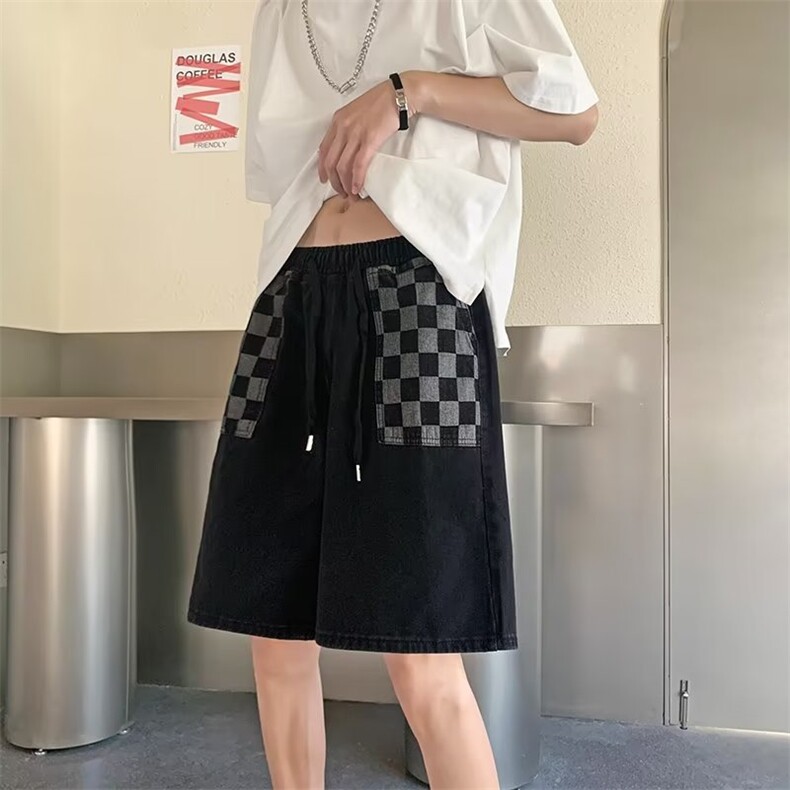 牛仔短裤男夏季高街ins潮牌宽松5五分裤美式vintage复古潮牌裤子图片
