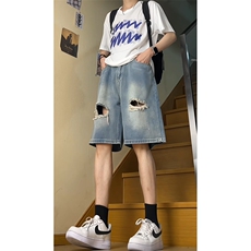 夏季男士宽松破洞牛仔裤五分裤短裤NZK0234-批38控58，男装牛仔裤，星座617B