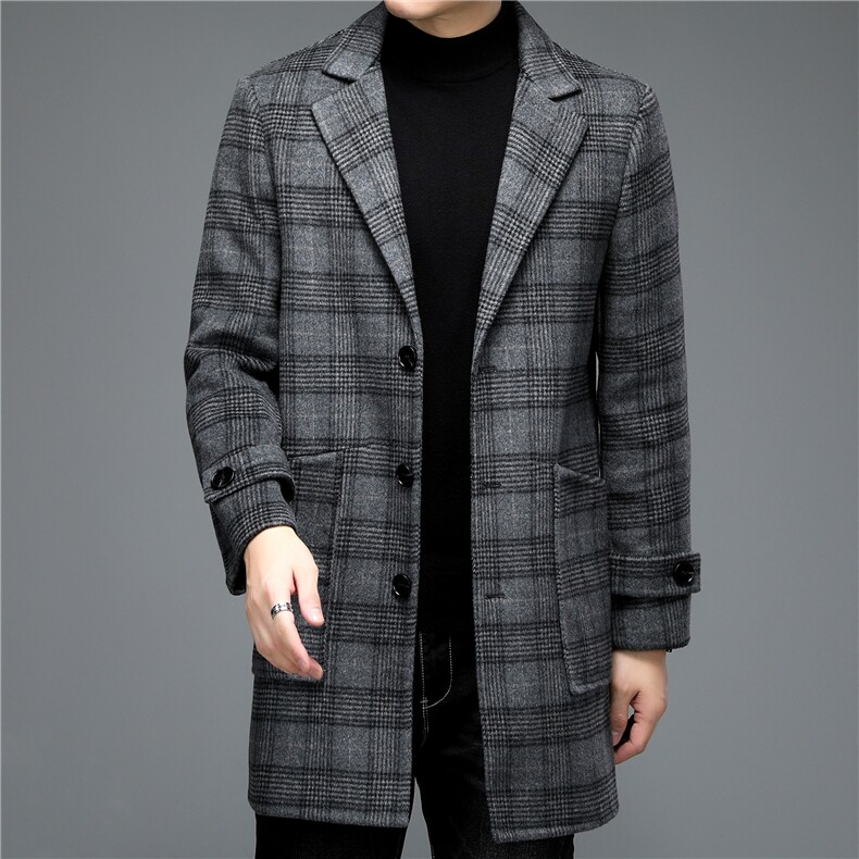 西装领羊毛风衣外套男装秋季新款中年高端潮流上衣ALXB2106-P400图片