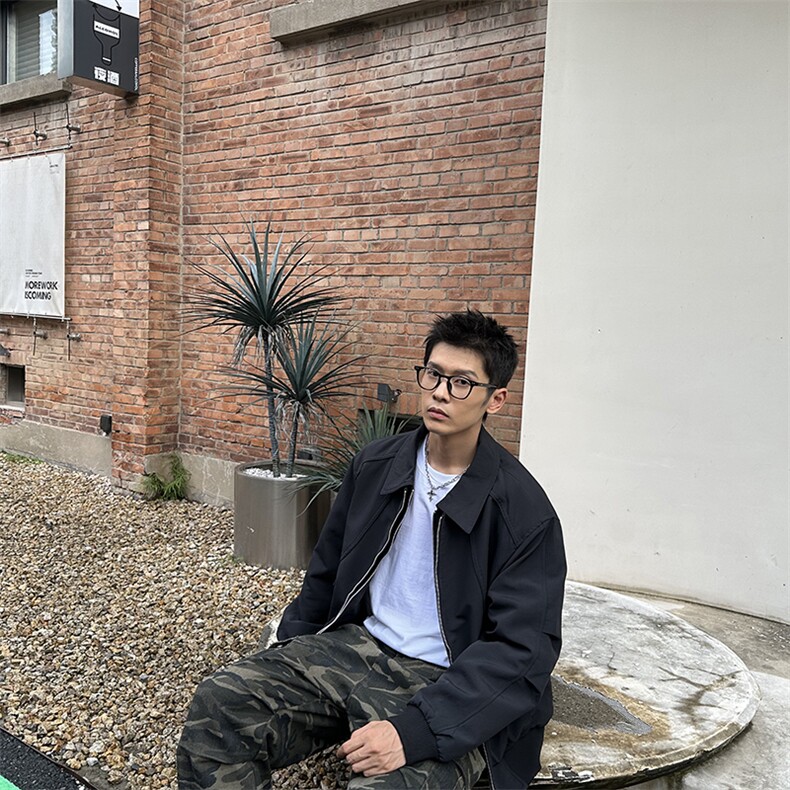 秋季2025老钱风抖音纯色休闲立领夹克店主风A236-82525-P145,男装夹克,电商A236