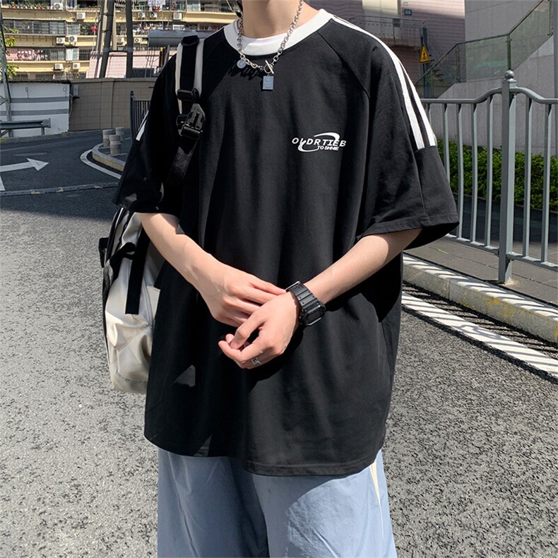 夏季美式高街重磅纯棉三条杠织带撞色男女短袖T恤ZD628-特P30,男装T恤,电商A486-1