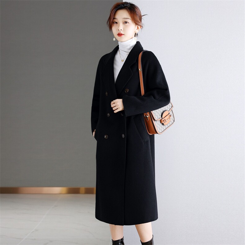 双面羊绒大衣女秋冬2022年新款气质百搭中长款显瘦100%羊毛外套,女装双面呢大衣,小荷流