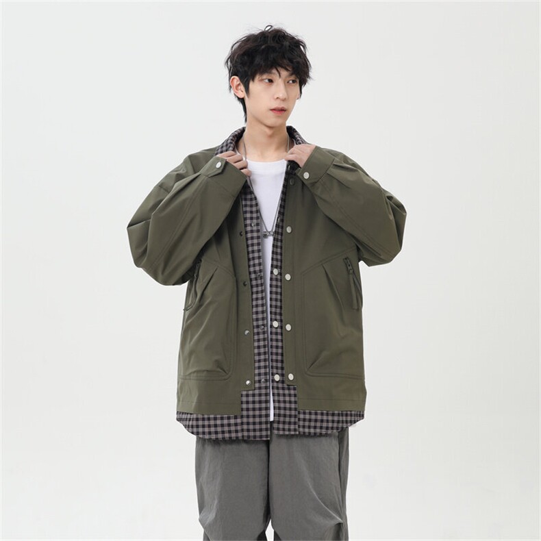 2025春季休闲痞帅工装假两件翻领夹克潮流外套XZ301b-2-JK2582P78,男装夹克,星座301B-2（原A443-1）