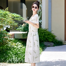 2024夏装时尚简约减龄盘扣新中式提花小香风洋气guo风套裙，女装套装/套裙，姿衣坊