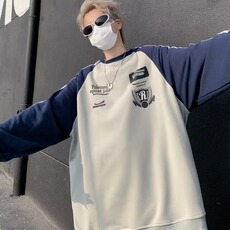 条纹撞色圆领宽松卫衣男女春秋新款松弛感运动长袖衣潮W106-2/P42，男装卫衣，星座506