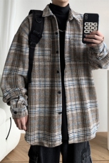 加厚毛呢衬衫潮牌宽松大码外套美式复古帅气休闲225-2-CS710-P58，男装衬衫，星座225-2
