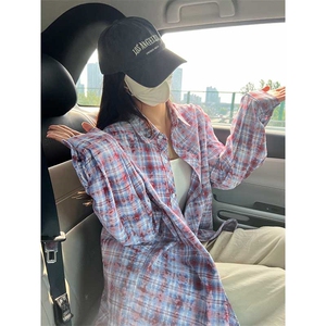 控价69港风格子衬衫宽松外套男女衬衣百搭格子外套CS2427 P45图片