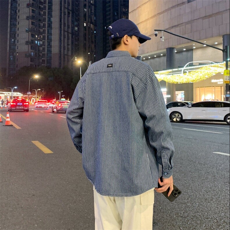 25年春季条纹牛仔衬衫长袖得物抖音衬衫DS-C323-1-G662-P55,男装衬衫,电商C323-1