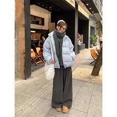 原版质量蝴蝶结蓝色面包服外套女冬条纹设计感保暖宽松棉袄棉衣，男装棉衣，星座506A
