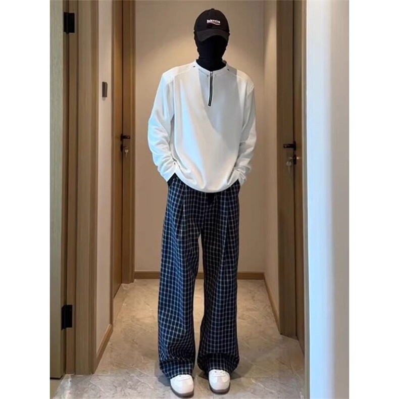【有货】DA646-批45美式复古慵懒格子裤男女情侣宽松垂感阔腿裤图片