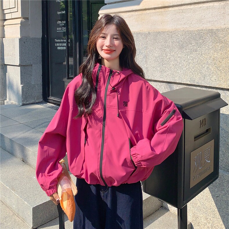 连帽冲锋衣外套女2025秋季新款韩版宽松休闲百搭小个子短款上衣潮,女装短外套,2C306