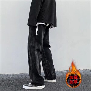 ins暗黑潮牌嘻哈高街水洗加绒宽松直筒裤扎染牛仔裤男NK7811-p40图片
