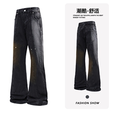 B221美式ins高街暗黑拼接铆钉直筒牛仔裤LK24165-P65控88，男装牛仔裤，电商B221