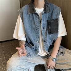 牛仔马甲男士背心外套潮牌街头无袖坎肩宽松马夹帅气1121P50，男装背心/马甲，星座410-2