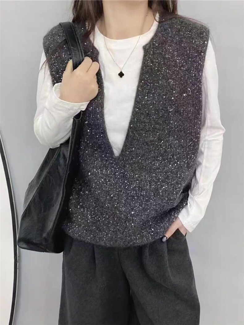 2025年秋季时尚百搭通勤简约休闲加亮片马甲，女装马甲，唐诺