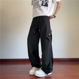 INS夏季新款潮流假口袋褶皱宽松休闲冰丝裤B315-K25735-特p30控58图片