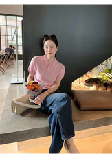 德国扬子纱细羊毛短袖女POLO衬衣领夏季薄款百搭针织T恤半袖上衣，女装针织衫/毛衣，千御纺羊绒