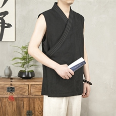 风男装棉麻男士无袖汉服外套T008P70，男装民族服装，钱塘802