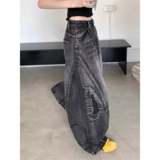 美式复古廓形解构弯刀牛仔裤男女设计感宽松拼接水洗W5108_P53，男装牛仔裤，星座1112-1