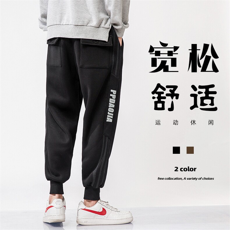 2023秋季新束脚裤无影墙模特男条纹印花大码学生九分卫裤K69-P40图片