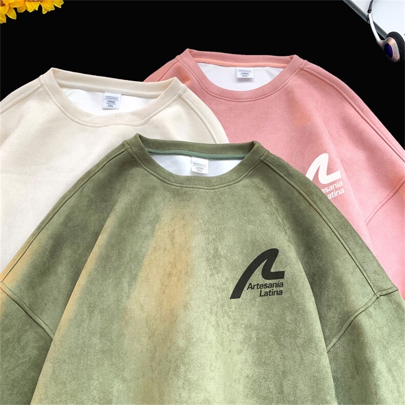 电商DSA028-LPWY2354100聚酯P35新款麂皮绒印花圆领卫衣男限48,男装卫衣,电商A028