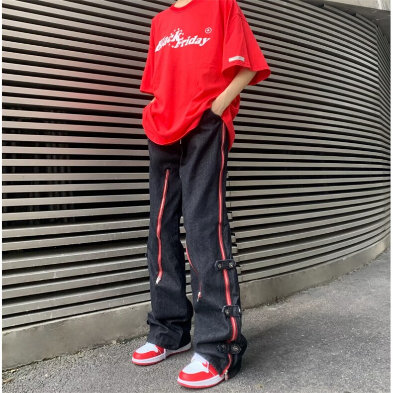 美式高街排扣黄泥牛仔裤男2024秋季新款vibe风设计感BK59-P83图片