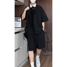 TZ52932/P65西服领短袖衬衣裤子套装男潮夏季肌理感西装领两件套，男装西服，电商A141