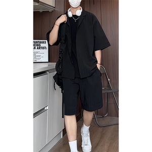 TZ52932/P65西服领短袖衬衣裤子套装男潮夏季肌理感西装领两件套图片