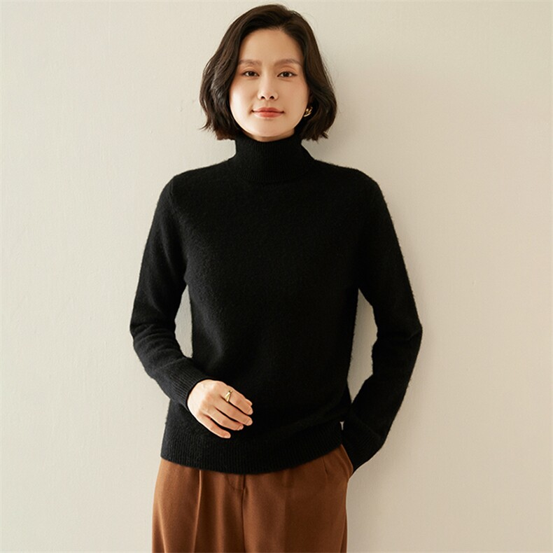2024秋冬新款35%羊绒女士7针平面高翻领羊绒衫,女装羊绒衫,纳丰羊绒