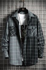 休闲格子衬衫男长袖韩版潮流宽松情侣衬衣秋款百搭外套DF62T，男装衬衫，电商A102