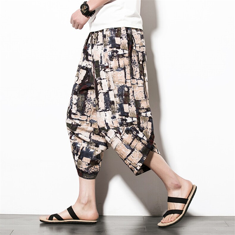 2025夏装新中式风沙滩裤民族风碎花薄款A057-K29-特P25，男装民族服装，电商A057B