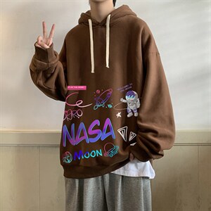 纯棉连帽卫衣男大码运动帽衫宽松薄WY2186-P35 加绒款-P40 NASA图片