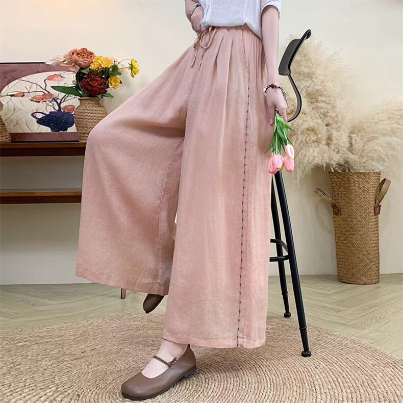 佛系衣服女春季飘逸仙气禅服女复古棉麻素衣外套休闲裤,女装休闲裤,江忆布依