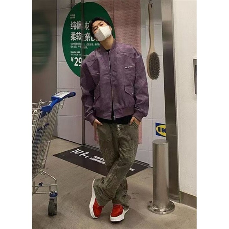 秋冬小众美式街头复古拉链口袋麂皮夹克男女同款外套J857,男装夹克,星座1116A（原606A-3）