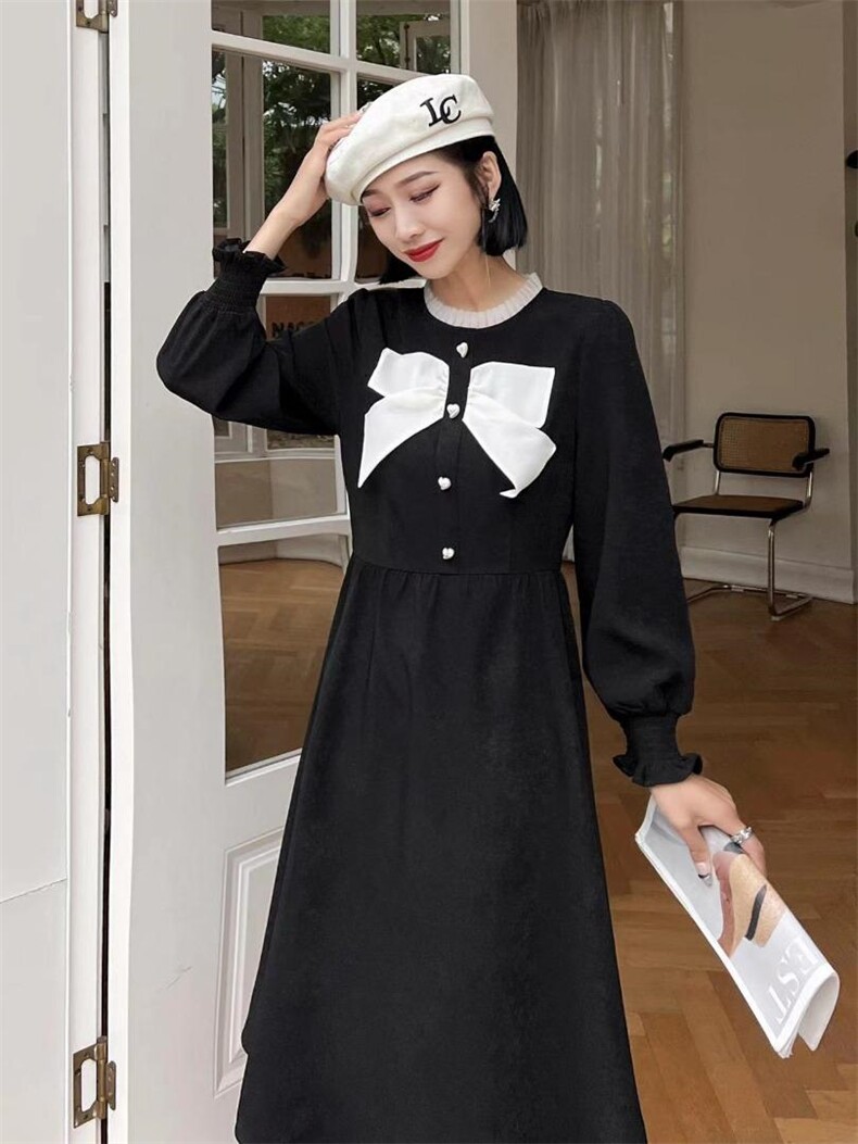 蝴蝶结连衣裙，两色、三个尺码，女装连衣裙，依柏璐(1F)