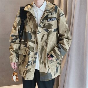 20秋季港风大码立体袋潮流迷彩工装外套风衣中长款夹克FY808-P90图片