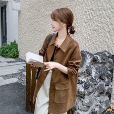 又酷又飒麂皮绒工装外套女春秋2025新款小个子时髦洋气夹克盐系，女装短外套，2C108